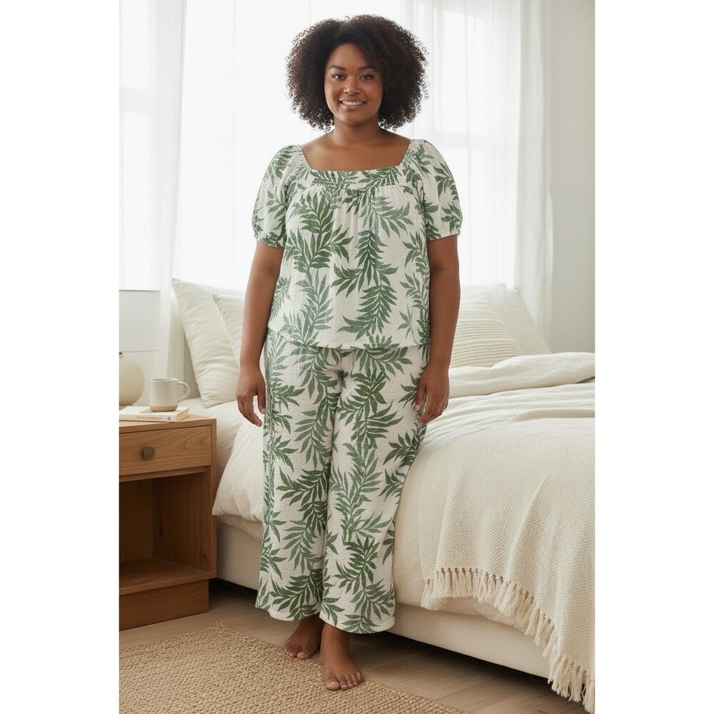 JoySpun womens NEW gauze tropical pajama set wide leg lightweight XL (16-18)